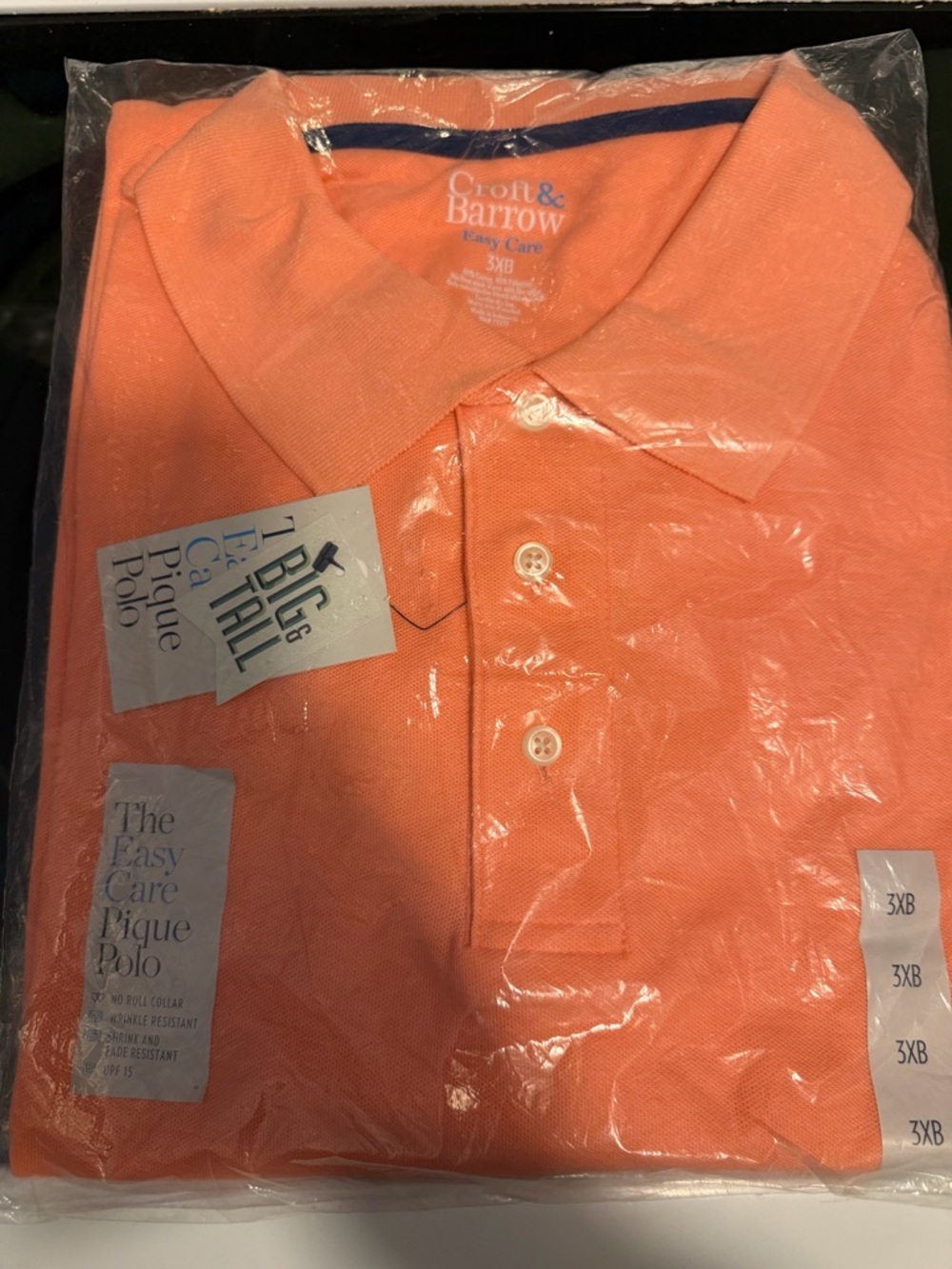 croft & barrow Men's Coral Orange Short Sleeve Pique Polo